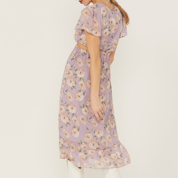 Sage the Label Women's Lavander Floral Cut-Out Midi Dress - Picture 5 of 10